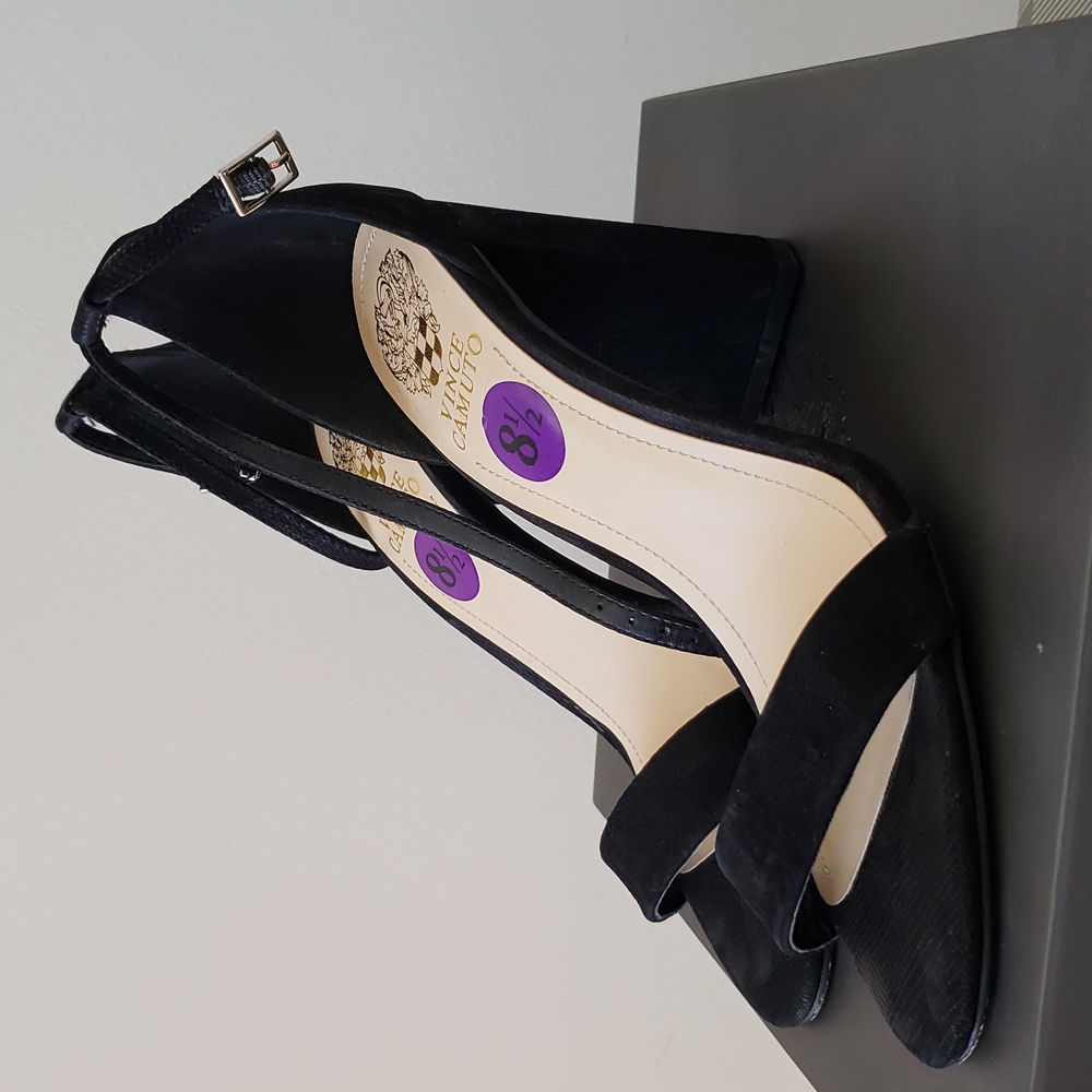 Vince Camuto Black Suede Block Heel Sandals